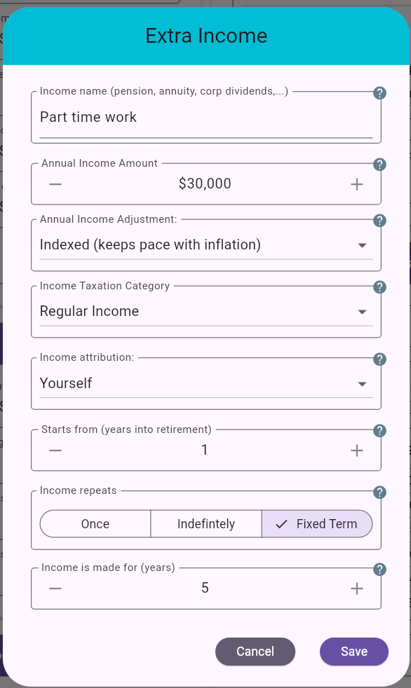 Additional Incomes Edit Dialog