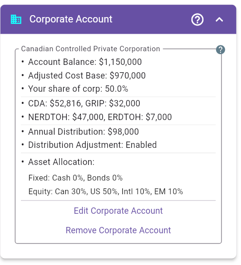 Corporate Account Panel